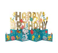 Hallmark Tarjeta de cumpleaños, Jumbo 3D y Pop-Up, Peanuts SNOOPY y Woodstock, diseño de pancarta de feliz cumpleaños, azul, dorado