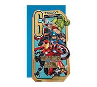 Hallmark Tarjeta de cumpleaños número 6, diseño de Vengadores de Marvel, Actividad en el interior, dorada, azul