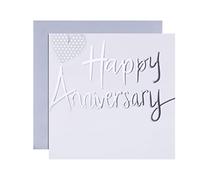 Hallmark Tarjeta de feliz aniversario, corazón, lámina plateada, color blanco.
