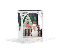 Hallmark Tarjeta de Navidad, diseño de muñeco de nieve, 3D y tarjeta emergente, nieve, blanco, rojo