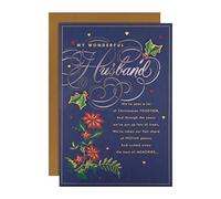 Hallmark Tarjeta de Navidad para marido, tarjeta de Navidad para marido, diseño clásico de follaje festivo, verso sincero, de esposa, azul, dorado