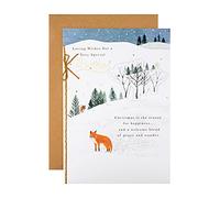 Hallmark Tarjeta de Navidad, tarjeta de Navidad para hermano, diseño de zorros y bosques, con detalles de lámina dorada, azul