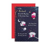 Hallmark Tarjeta de Navidad, tarjeta de Navidad para marido, bonitos diseños de búho, detalles de lámina dorada, azul marino