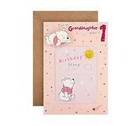Hallmark Tarjeta de primer cumpleaños para nieta, diseño de Winnie the Pooh de Disney con folleto de recuerdos