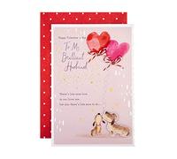 Hallmark Tarjeta de San Valentín para marido, diseño de lindos perros y globos de corazón, tarjeta del día de San Valentín para marido, rosa