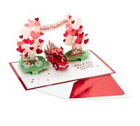 Hallmark Tarjeta de San Valentín, tarjeta del día de San Valentín, 3D y desplegable, camión rojo, perros, flores, arco, rojo, blanco, rosa