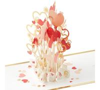 Hallmark Tarjeta de San Valentín, tarjeta del día de San Valentín, 3D y desplegable, flores, corazones, globos, rojo, blanco, rosa