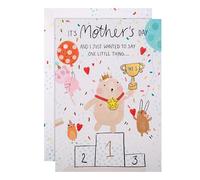 Hallmark Tarjeta del día de la madre, tarjeta del día de la madre, diseño de animales lindos en podios, de hijo, de hija, crema, verde, rojo