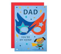 Hallmark Tarjeta del día del padre para papá, con vasos de papel extraíbles, diseño de perro super, color azul