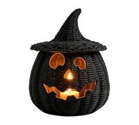 Halloween Pumpkin Lamp, Resin Desk Decor with Candle Light Design, Black