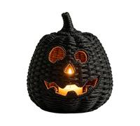 Halloween Pumpkin Lamp, Resin Desk Decor with Candle Light Design, Black