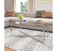 Hallowood Furniture Mesa Auxiliar Grande Con Parte Superior de Cristal - Rectangular, Moderna y Elegante Para Sala