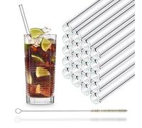 HALM Pajitas de vidrio 23 cm 20 unidades rectas reutilizables para beber + cepillo de limpieza sin plástico apto para lavavajillas - Sostenible - Sorbetes de cristal para batidos, cócteles, jugo