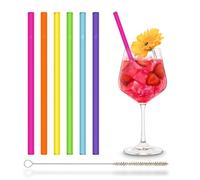 HALM Pajitas de vidrio coloridas 6 unidades 20 cm 6 colores NEÓN para fiesta, niños + cepillo de limpieza sin plástico - Apto para lavavajillas - Sostenible - Sorbetes de cristal para cócteles