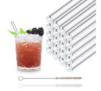 HALM Vidrio Pajitas cortas - 20 unidades rectas 15 cm - Set de pajillas de cristal Reutilizables + cepillo de limpieza sin plástico - Sorbetes de vidrio para vasos de cóctel, vasos infantiles