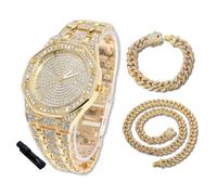 Halukakah Diamonds - Reloj dorado para niños, adolescentes y niños, chapado en oro real de 18 quilates, esfera octogonal de números romanos de 40 mm, cuarzo japonés, 8 pulgadas de longitud, con