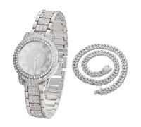 Halukakah Reloj de Oro con Diamantes Iced Out para Niños,Adolescentes,Chicos - Chapado en Platino,Esfera Redondo con Diamantes Gypsophila,Cuarzo Japonés - Longitud 19,5cm -Viene con Cadena Cubana 40cm