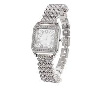 HALUKAKAH Reloj de Oro con Diamantes Iced out para Niños,Adolescentes,Chicos - Chapado en Platino,Esfera Cuadrada con Números Romanos,Cuarzo Japonés - Longitud 19,5cm - para Cumpleaños,Fiestas