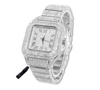 HALUKAKAH Reloj Diamantes Iced out para Niños Adolescentes - Chapado en Platino, Esfera Cuadrada 40mm, 20cm de Largo, con Herramienta de Ajuste - Caja de Regalo Dorada
