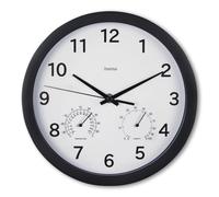 Hama Reloj de pared Malta – termómetro e higrómetro, silencioso, diámetro 25 cm, pilas, negro