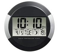 Hama | PP-245 - Reloj de Pared Digital, Plateado y Negro | Con indicador de Temperatura, DCF, con Fecha, termómetro, Fases de la Luna, para Montar/Colgar, 24.5 cm de diámetro, Redondo