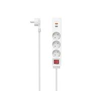 Hama Regleta 3-FOLD USB-C/A 18W PD/QC – 3 tomas, 1 USB-C, 1 USB-A, 1,4 m, con interruptor, blanco