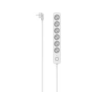 Hama Regleta con interruptor, 6 enchufes, 1,4 m (regleta de 6 enchufes, 6 enchufes, enchufe múltiple, con protección táctil, luz LED funcional, 45°), color blanco