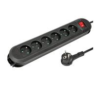 Hama - Regleta con Interruptor (Bloque de 6 Tomas 16 A, alargador 1,5 m, Toma múltiple Ideal Ahorro de energía, enchufes 45°, Hebilla de suspensión de Pared, 3680 W, Cable H05VV-F3G1.5), Color Negro