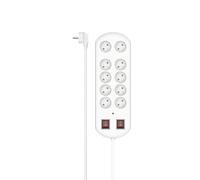 HAMA | Regleta de 10 Tomas (Regleta con Protección, 2 Interruptores, Cable de 2m, para 10 Enchufes) Color Blanco