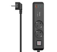Hama | Regleta de enchufes con Carga rápida USB C de 65W. (Estación de Carga para Escritorio, Ladrón de 2 Tomas con Interruptor, Cargador Power Delivery para portátil y móvil) Negro.