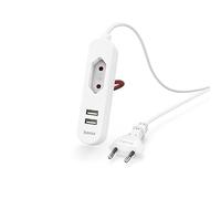 Hama - Regleta USB con 2 USB-A, Enchufe Euro, Cable 1,9 m - Blanco