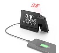 Hama Reloj despertador digital con proyección en techo/pared, radio, 2 alarmas, USB Negro
