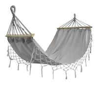 Hamaca black forest, gris con flecos, individual 200x100cm con soporte