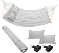Hamaca para jardín Silecomplaza, tipo cama de matrimonio, para 2 personas, 232 x 148 cm, con barras de madera transparentes, funda de algodón con 2 cojines y correas, (gris claro)