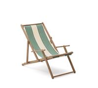 Hamaca plegable de exterior Vilara, a rayas verdes y beige, fabricada en madera maciza de acacia 100% certificada FSC.