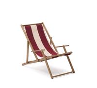 Hamaca plegable de exterior Vilara con rayas burdeos y beige, fabricada con madera maciza de acacia 100% certificada FSC.