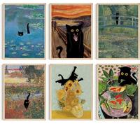 Hambient Laminas Decorativas Pared de Gatos para Cuadros Decoracion Salon Modernos, Dormitorios, Habitacion, Baño, Hogar. Monet, Van Gogh, Munch, Klimt. 6 Posters. (30 x 40 cm - Sin Marcos)