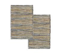 HAMID - Pack 2 Alfombras Yute Lana Olivia Alfombra Lana y Yute 40x60cm, Tejida a Mano Tejida para Salon, Dormitorio, Sala de Estar, Azul Jaspeado