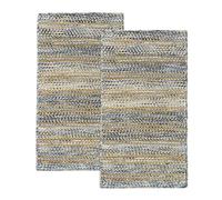 HAMID - Pack 2 Alfombras Yute Lana Olivia Alfombra Lana y Yute 60x110cm, Tejida a Mano Tejida para Salon, Dormitorio, Sala de Estar, Azul Jaspeado