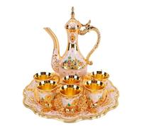 Hamwesh Juego de Ollas para Vino, Elegante Juego de Turca de Artesanía Refinada Inspirada en un Castillo, Olla para Vino de Aleación de Zinc con Tazas de 20 Cm de Altura y 5 Cm para Decoración del