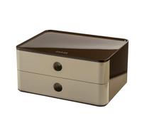 HAN Allison Smart Box 1120-43 - Cajonera con 2 cajones y divisor, organizador de cables, apilable, para oficina, escritorio, cocina, patas de goma para muebles, 1120-43, color marrón claro brillante