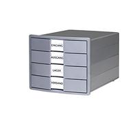 HAN Impuls 10128-18 - Cajonera Karma 2.0 (80% de plástico reciclado, 4 cajones cerrados, para DIN A4/C4, incluye etiquetas de etiquetado, cierre extraíble, patas de goma respetuosas con los muebles),