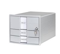 HAN Impuls 1018-11 - Cajonera 2.0 con 3 cajones cerrados para DIN A4/C4, incluye etiquetas de etiquetado, caja de documentos, base con cierre extraíble, patas de goma respetuosas con los muebles,