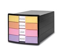 HAN IMPULS 2.0 1012-139 - Cajonera con 4 cajones cerrados para DIN A4/C4, incluye rotuladores, cierre de seguridad, patas de goma para muebles, color negro y pastel