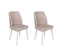 Hanah Home Alfa-495 V2 Juego de 2 Sillas de Terciopelo Crema y Blanco