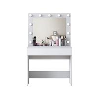 Hanah Home BJ120 - 2916 Mesa de Maquillaje Blanca con Espejo e Iluminación