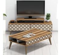 Hanah Home City - Conjunto de muebles de salón Nogal y Crema
