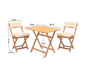 Hanah Home Conjunto de mesa y sillas de jardín My003A de 3 piezas en madera de haya