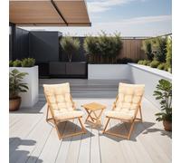 Hanah Home Conjunto de mesa y sillas de jardín My005, Madera de haya, Marrón y Crema