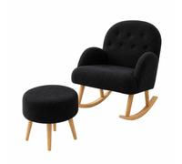 Hanah Home Elegante Juego de 2 sillones y taburetes (2 Piezas) Negro | 100% Tela Suave recubierta de melamina | Patas de Madera de Fresno | Confort Moderno